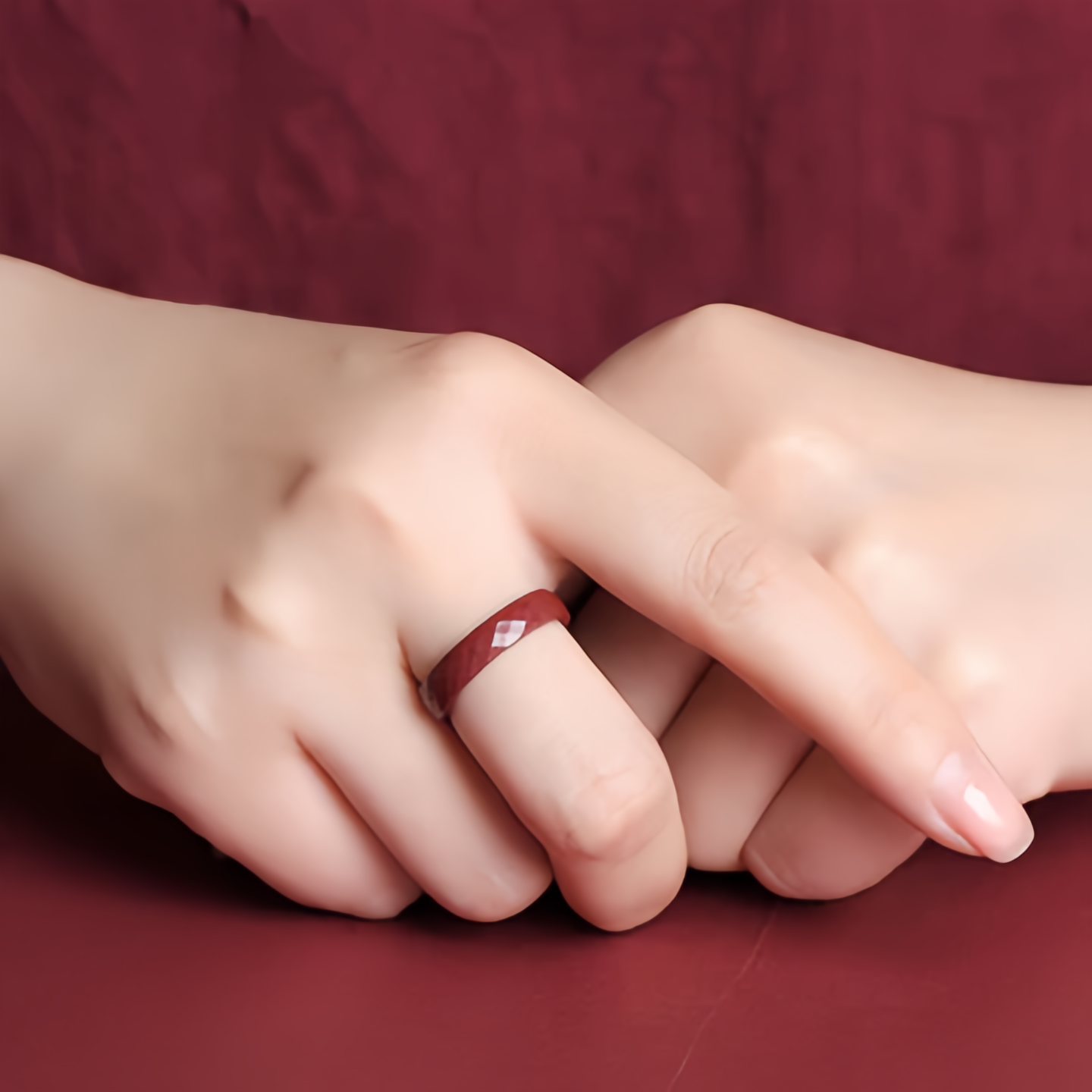 Handmade Cinnabar Om Mani Padme Hum Six Syllable True Words Cloud Pattern Buddhist Symbol Jewelry Ring for Men Women- EclatDoré