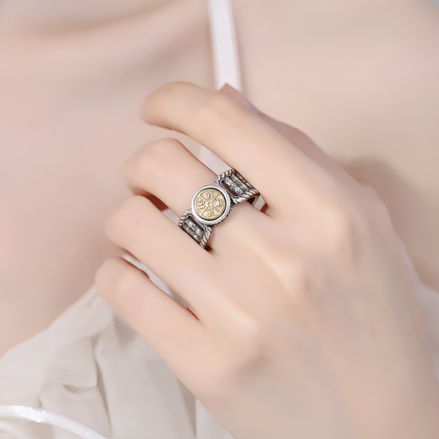 Tibetan About Mani Padme Hum Carved Design Copper Coin Purity Rotatable Ring.