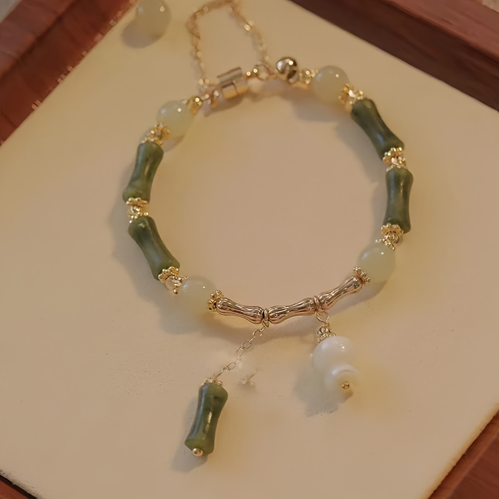 Jade Bamboo Leaf Lily Of The Valley Pattern Luck Abundance Bracelet