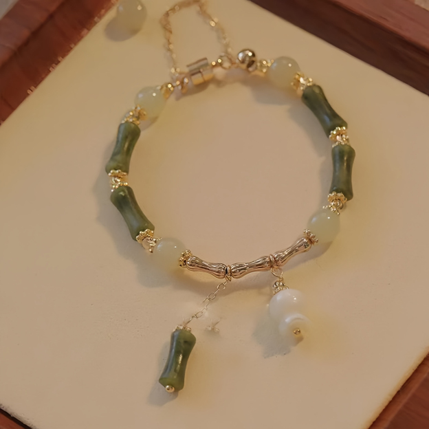 Jade Bamboo Leaf Lily Of The Valley Pattern Luck Abundance Bracelet