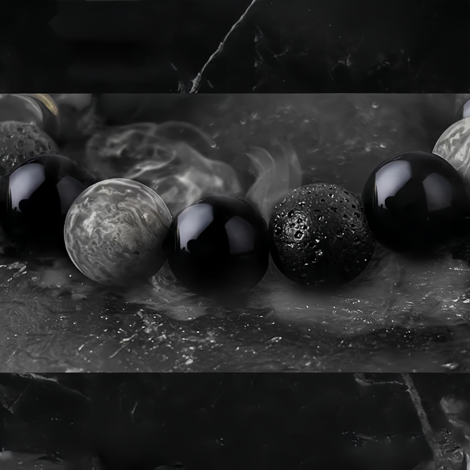 Black Obsidian Lava Rock Stone Yin Yang Strength Bracelet