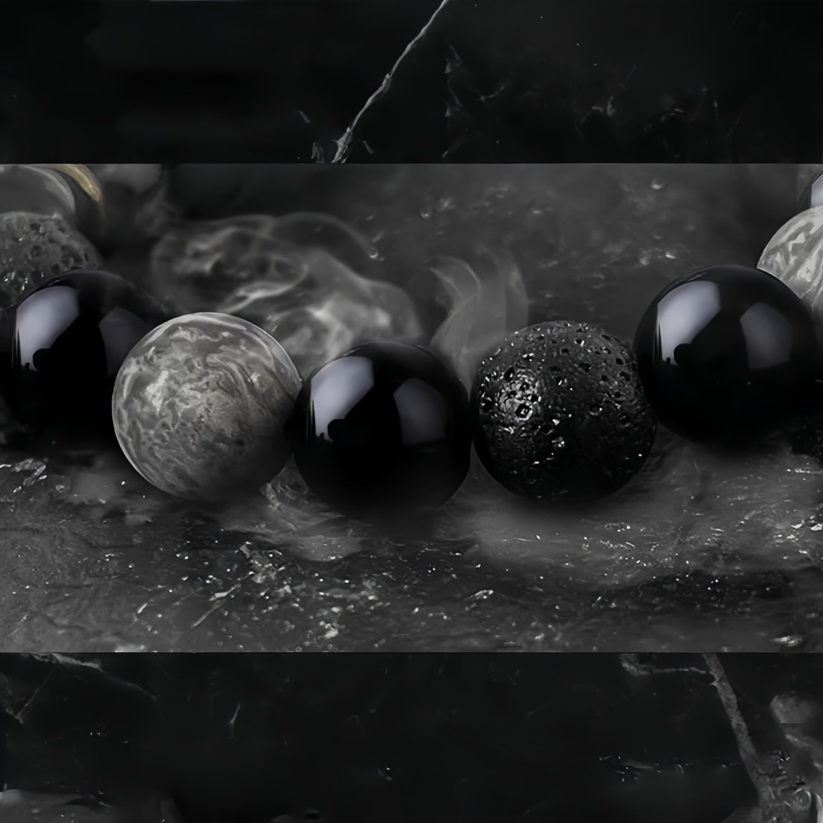 Black Obsidian Lava Rock Stone Yin Yang Strength Bracelet