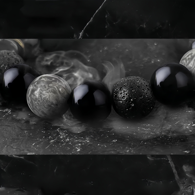 Black Obsidian Lava Rock Stone Yin Yang Strength Bracelet