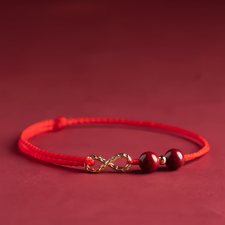 Cinnabar Blessing Red String 14K Gold Infinity Symbol Bracelet Anklet- EclatDoré