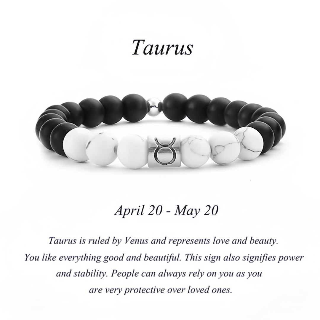 12 Zodiac Signs Natural Matte Stone White Turquoise Beaded Wealth Attraction Bracelet- EclatDoré