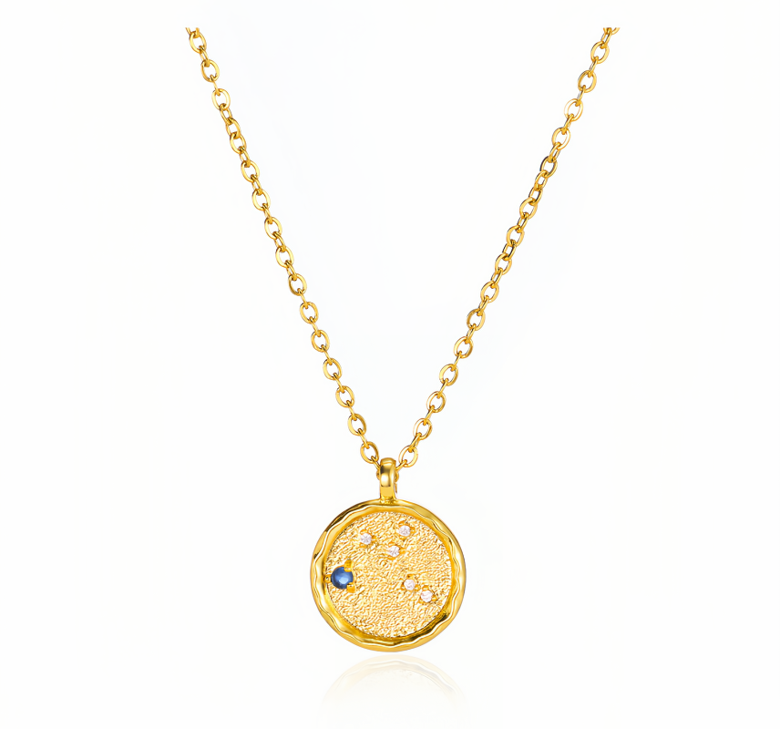 14K Gold Plated Zodiac Star Map Pendant Necklace for All Zodiac Signs – Love Jewelry Gift for Couples- EclatDoré