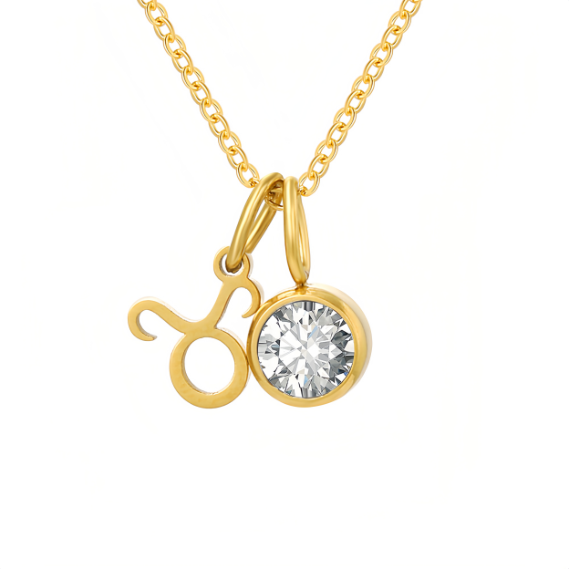 14K Gold Vermeil Zodiac Colorful Crystal Birthstone Protector Pendant Necklace- EclatDoré