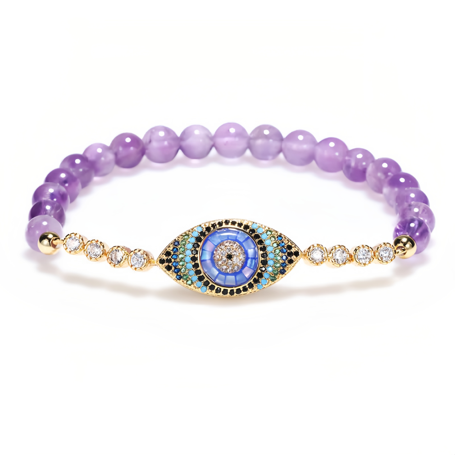 Handmade Natural Olivine Crystal Bracelet with Protective Nazar Eye Pendant- EclatDoré