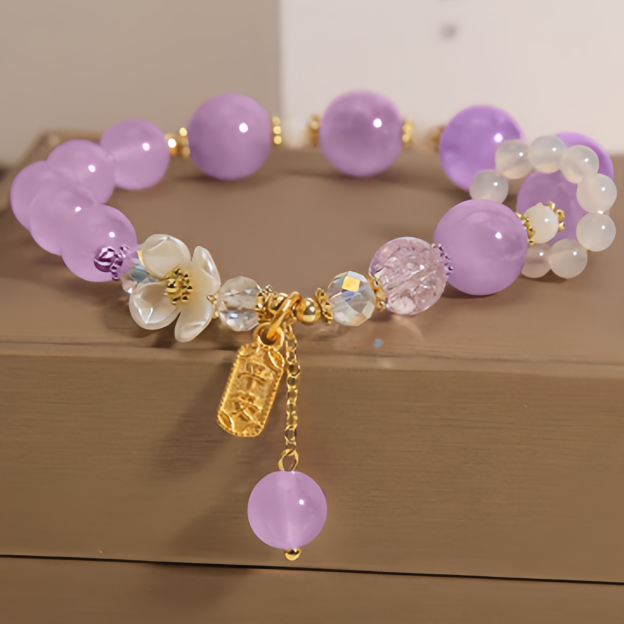 Natural Blue Crystal Amethyst Chalcedony Flower Healing Bracelet- EclatDoré