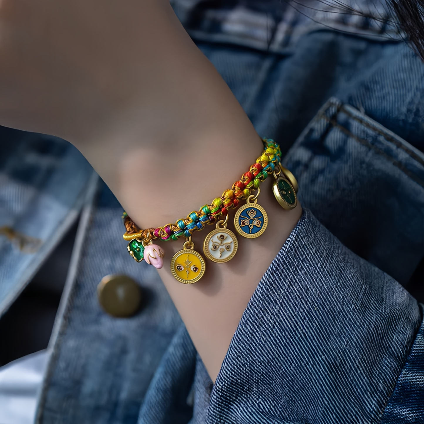 Tibetan Colorful Rope Five God Of Wealth Luck Braid Bracelet