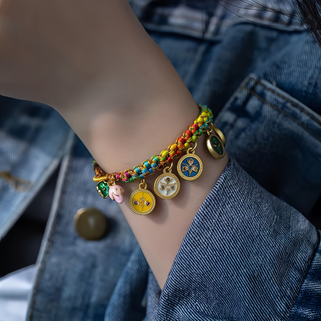 Tibetan Colorful Rope Five God Of Wealth Luck Braid Bracelet