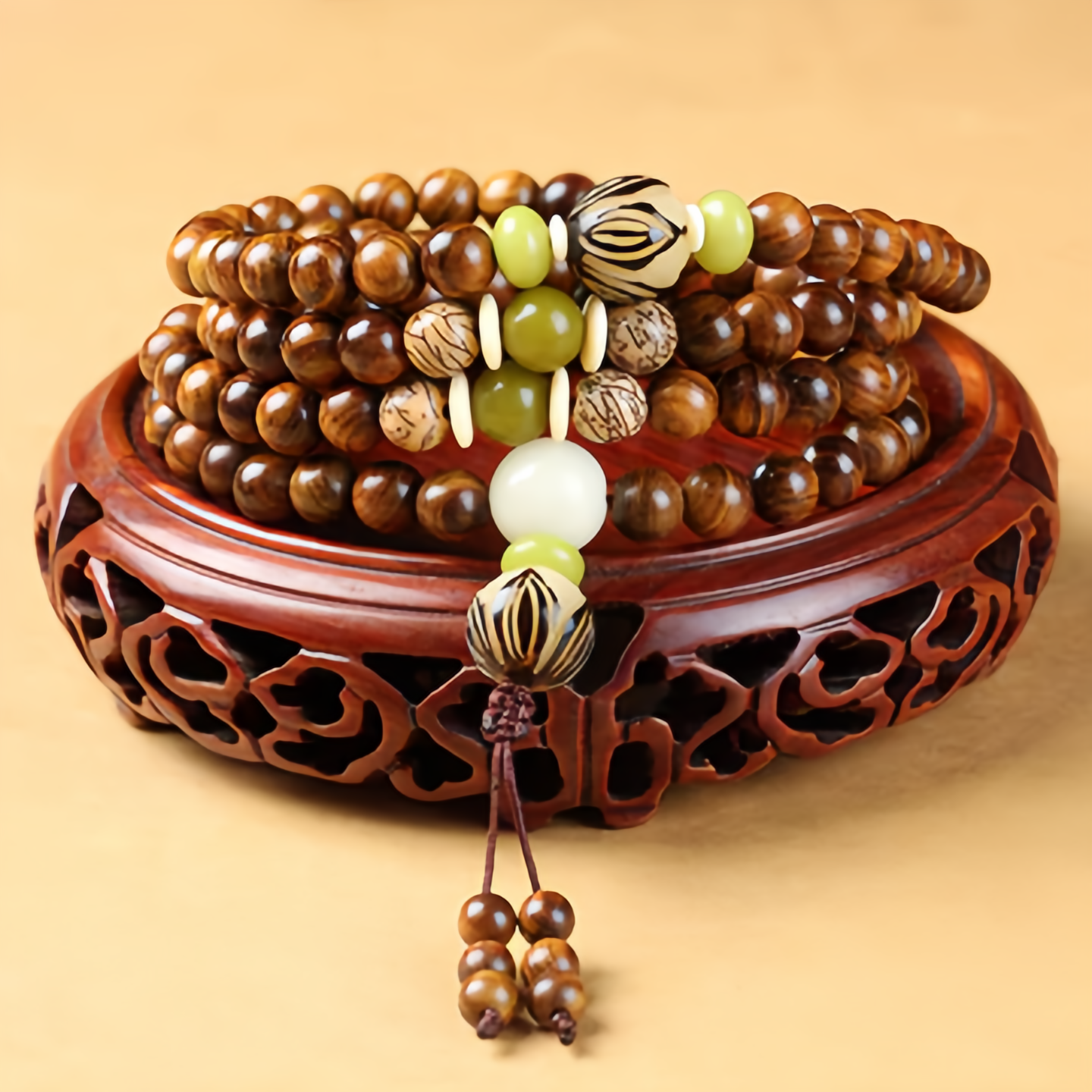 Buddhist Rosewood Mala Protection Bracelet - 108 Natural Wood Meditation Beads for Stress Relief & Spiritual Balance- EclatDoré
