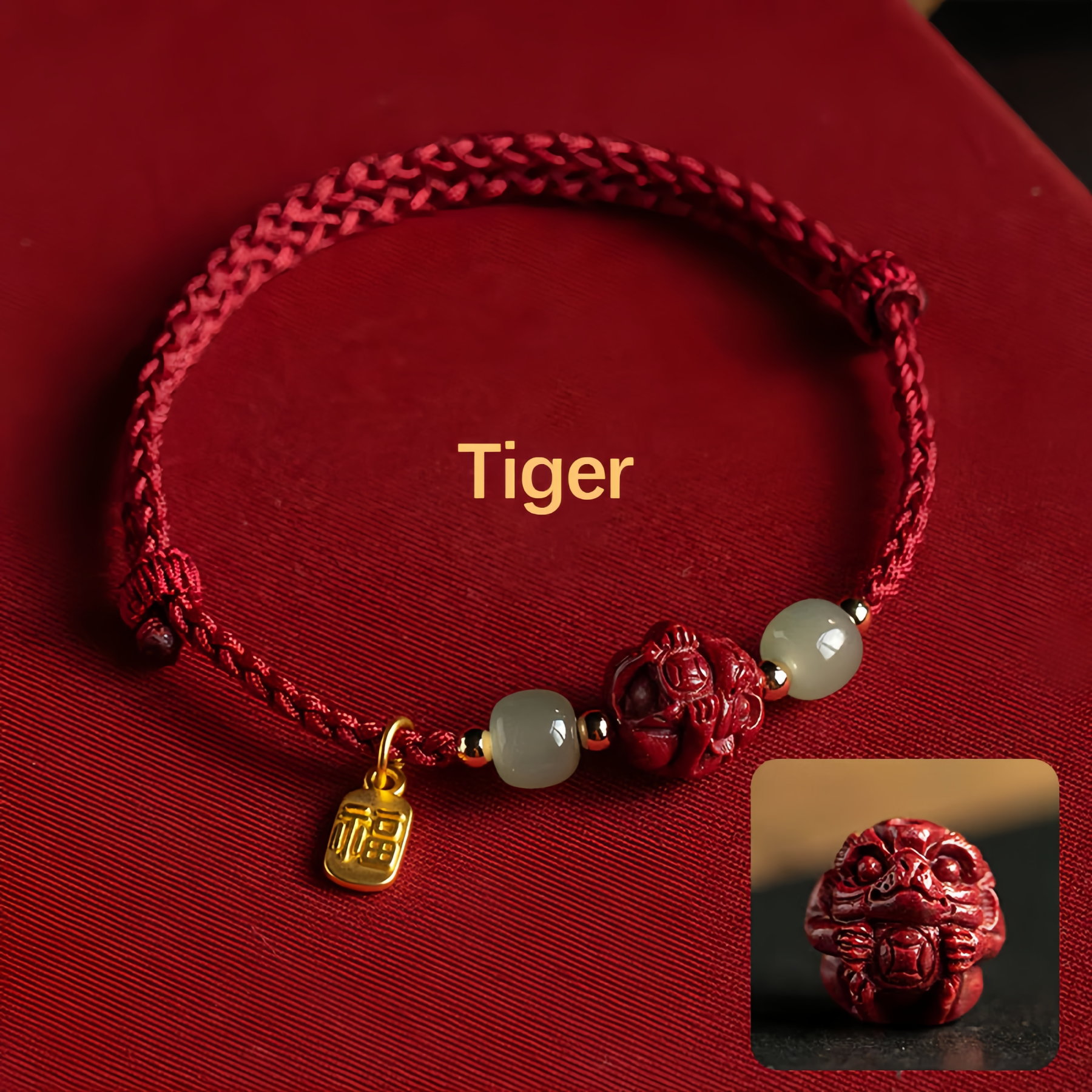 Natural Cinnabar 12 Zodiac Signs Hetian Jade Good Fortune Symbol Lucky Bracelet - Handwoven Charm Jewelry- EclatDoré