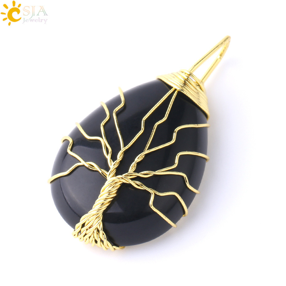 Natural Quartz Crystal Tree Of Life Healing Energy Necklace Pendant- EclatDoré