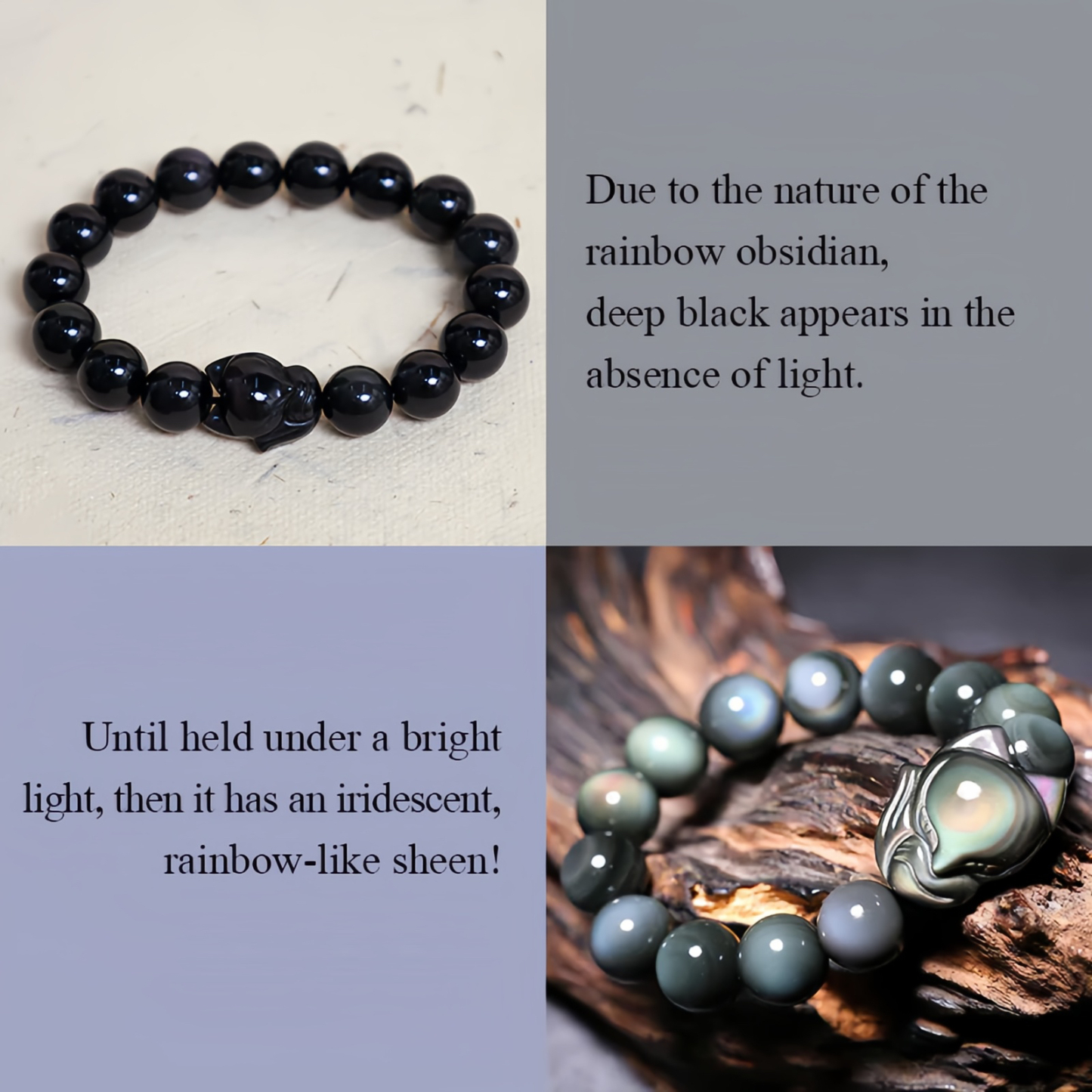Rainbow Obsidian Fox Healing Positive Bracelet