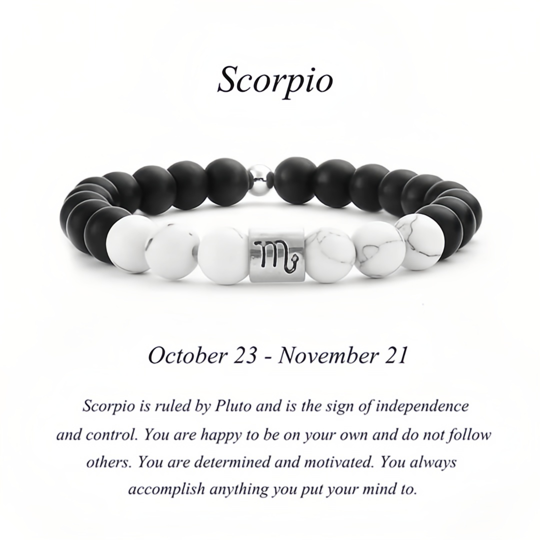 12 Zodiac Signs Natural Matte Stone White Turquoise Beaded Wealth Attraction Bracelet- EclatDoré