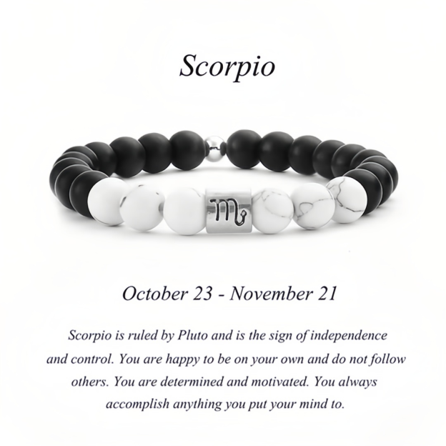 12 Zodiac Signs Natural Matte Stone White Turquoise Beaded Wealth Attraction Bracelet- EclatDoré