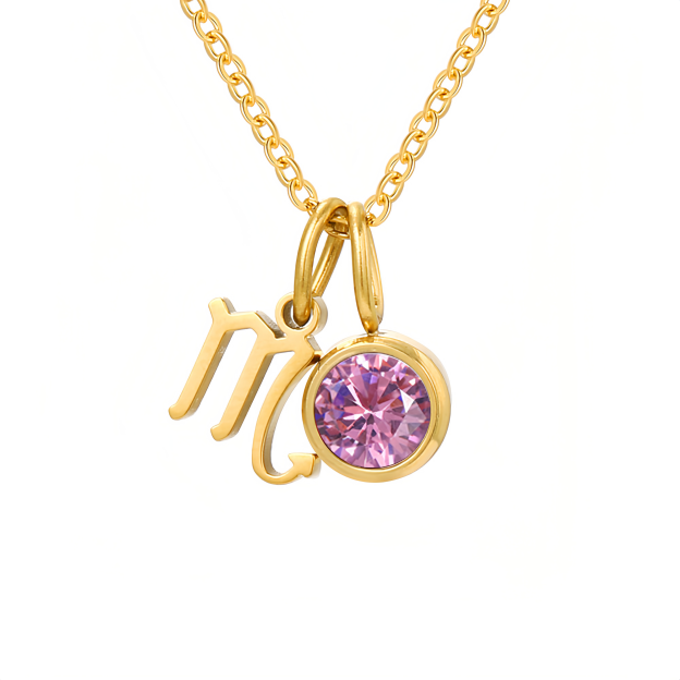 14K Gold Vermeil Zodiac Colorful Crystal Birthstone Protector Pendant Necklace- EclatDoré