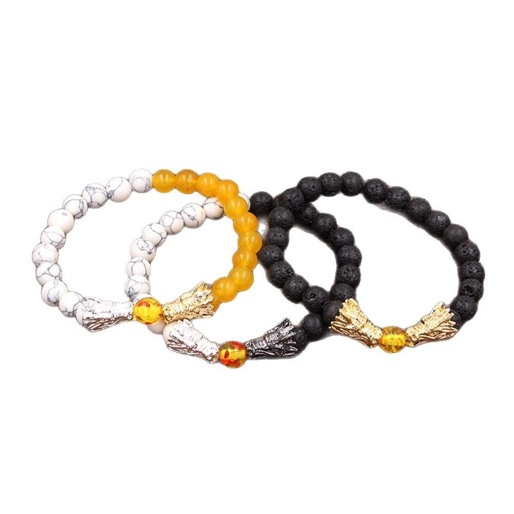 White Turquoise Lava Rock Dragon Blessing Beaded Bracelet