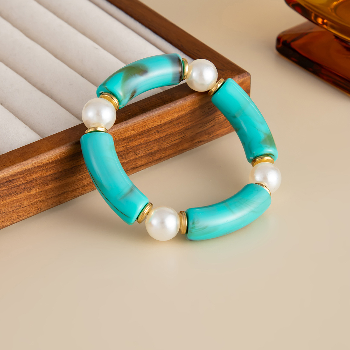 Bamboo Rhythm Flowing Light·Bleu-dyed Curved Pearl Bracelet