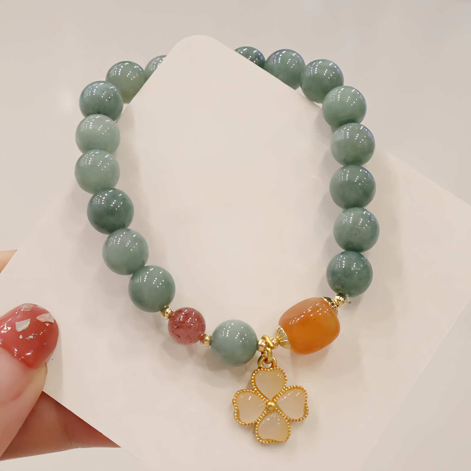 Jade Four Leaf Clover Charm Prosperity Bracelet