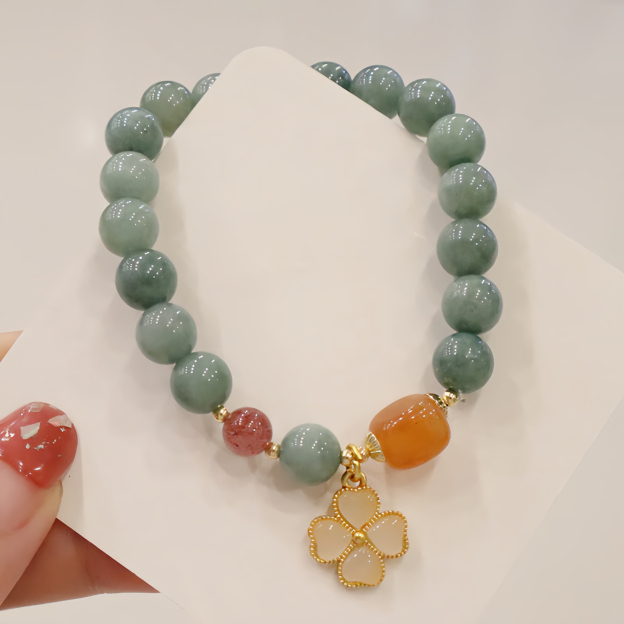 Jade Four Leaf Clover Charm Prosperity Bracelet
