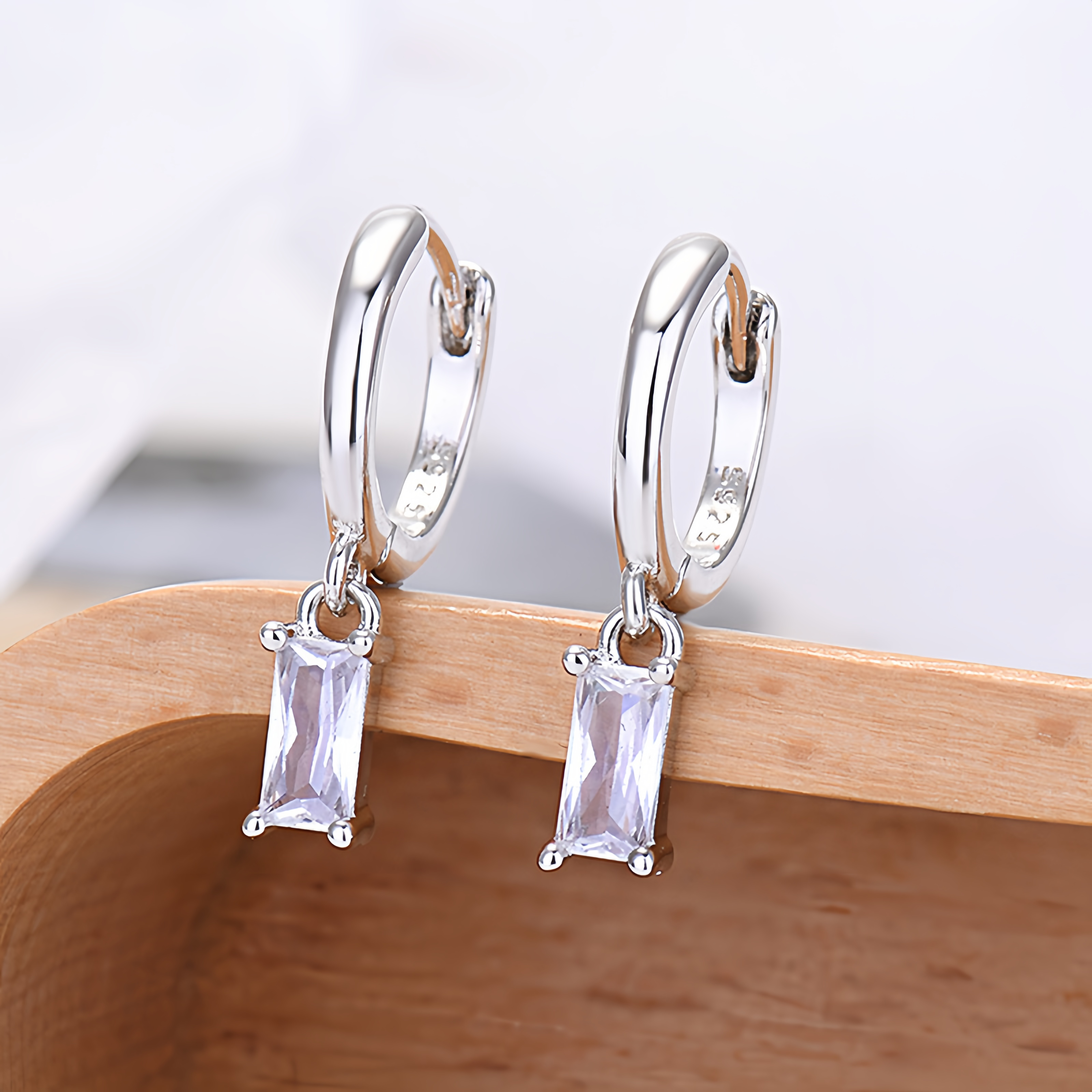 Multicolor Cubic Zirconia Rectangle Earrings - 925 Silver Hypoallergenic Minimalist Elegant Jewelry for Women- EclatDoré