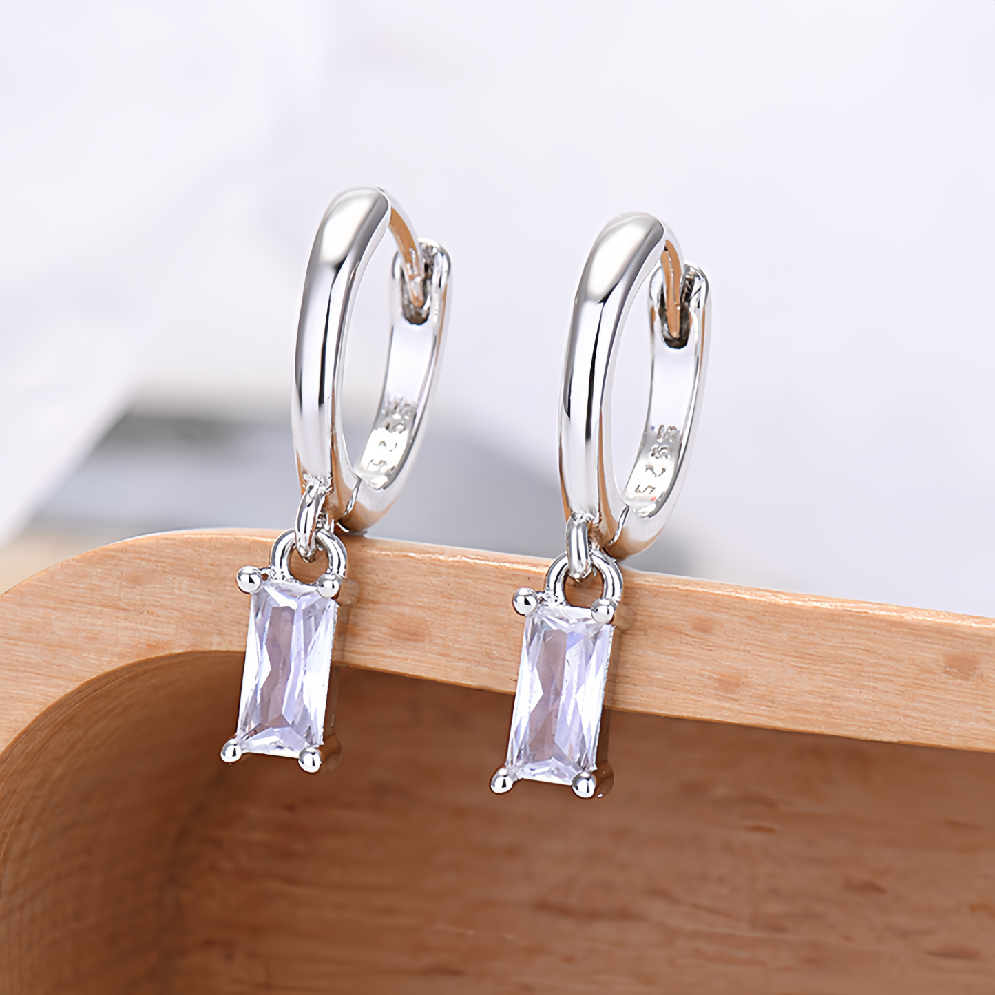 Multicolor Cubic Zirconia Rectangle Earrings - 925 Silver Hypoallergenic Minimalist Elegant Jewelry for Women- EclatDoré
