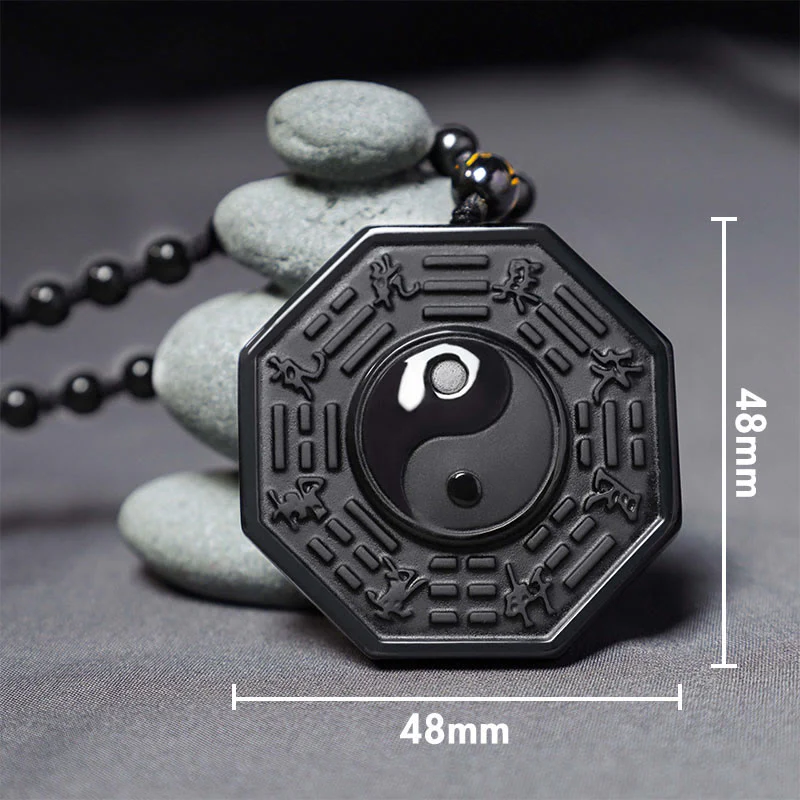 Black Obsidian Stone Yin Yang Pendant Necklace- EclatDoré