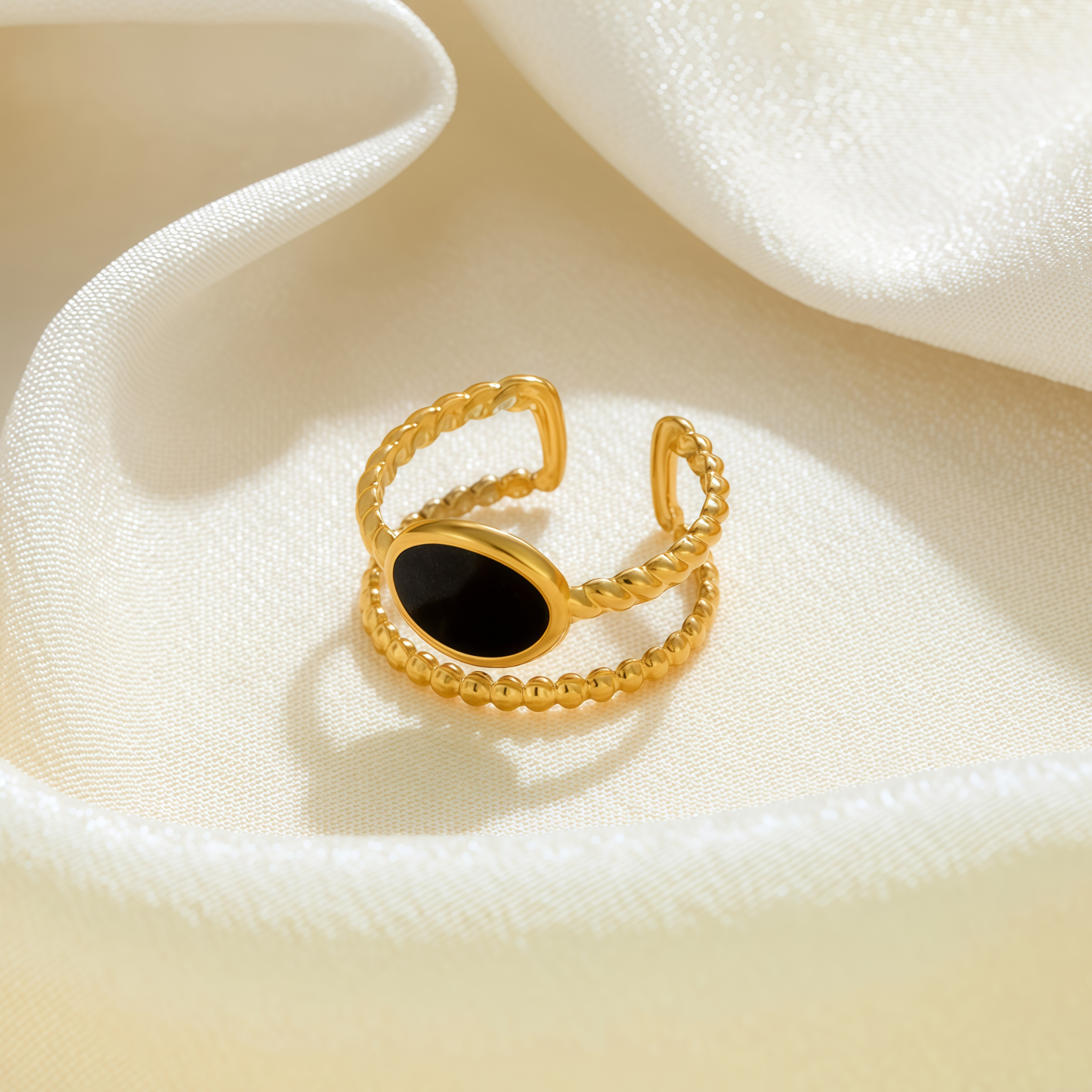 Industrial Chic Steel Ring with Oil-Pressure Texture - Modern Ellipse Open Ring