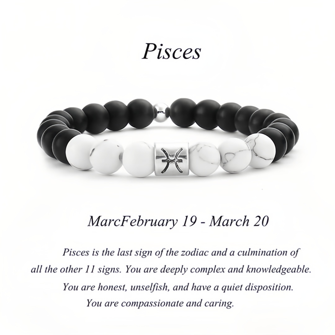12 Zodiac Signs Natural Matte Stone White Turquoise Beaded Wealth Attraction Bracelet- EclatDoré