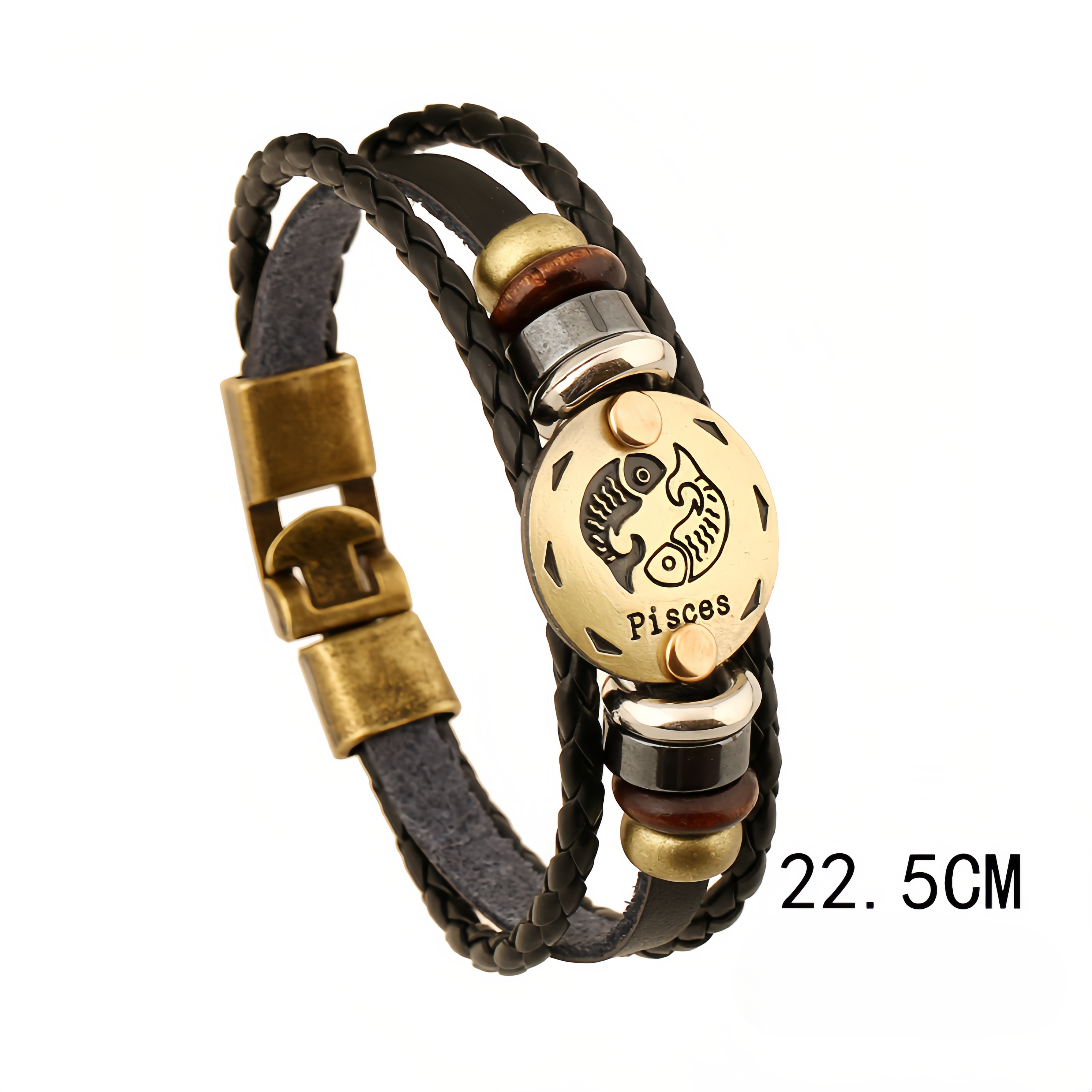 12 Zodiac Signs Handmade Leather Couple Bracelet with Hematite Totem Stone - Mystical Love Jewelry for 2025- EclatDoré