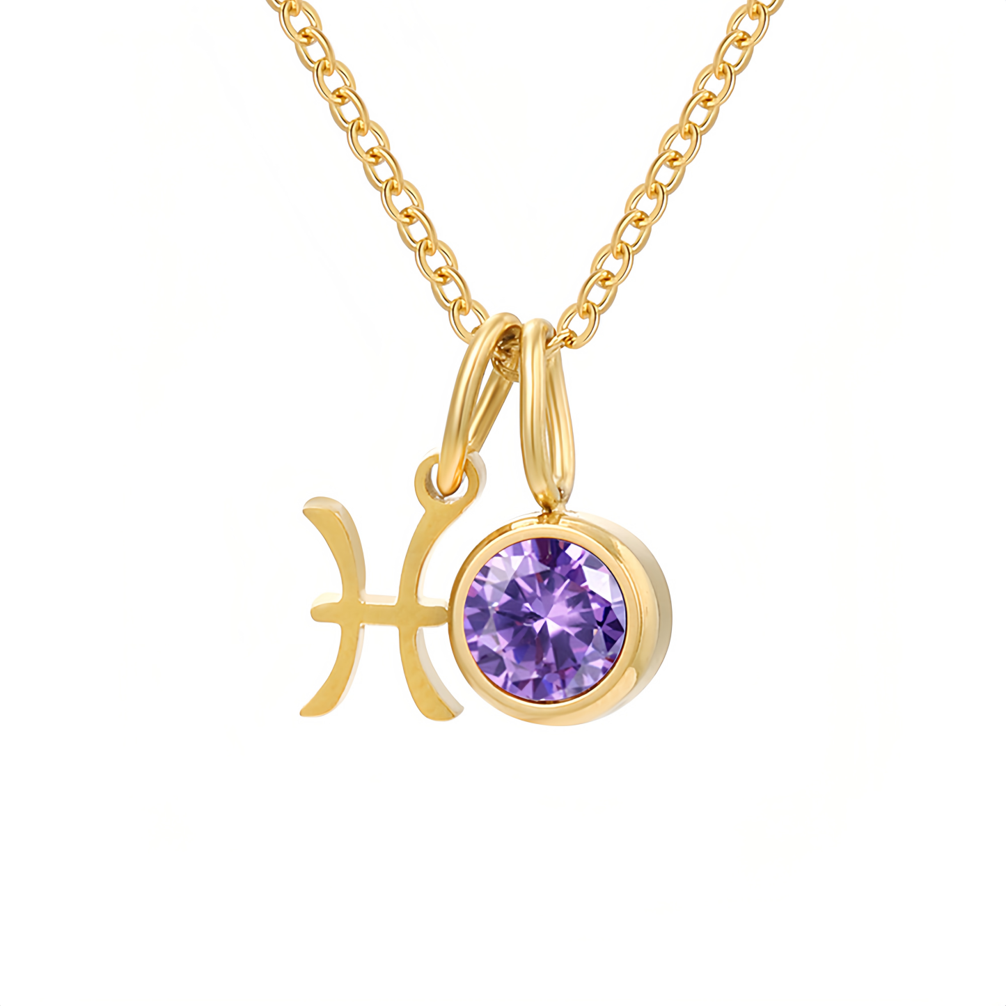14K Gold Vermeil Zodiac Colorful Crystal Birthstone Protector Pendant Necklace- EclatDoré