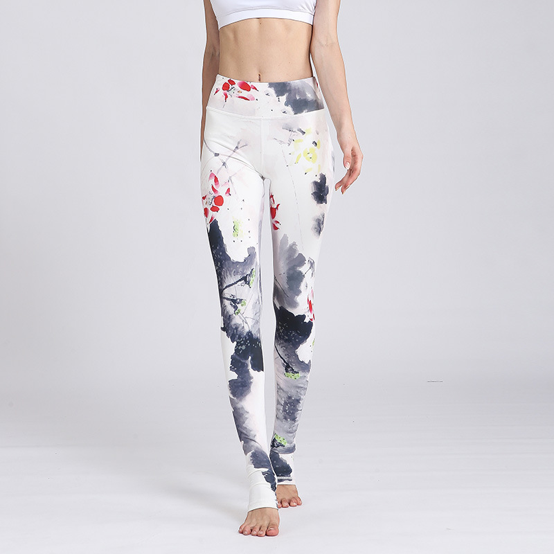 Lotus Flower Print Design Pants Sports Fitness Yoga Leggings Women's Yoga Pants- EclatDoré