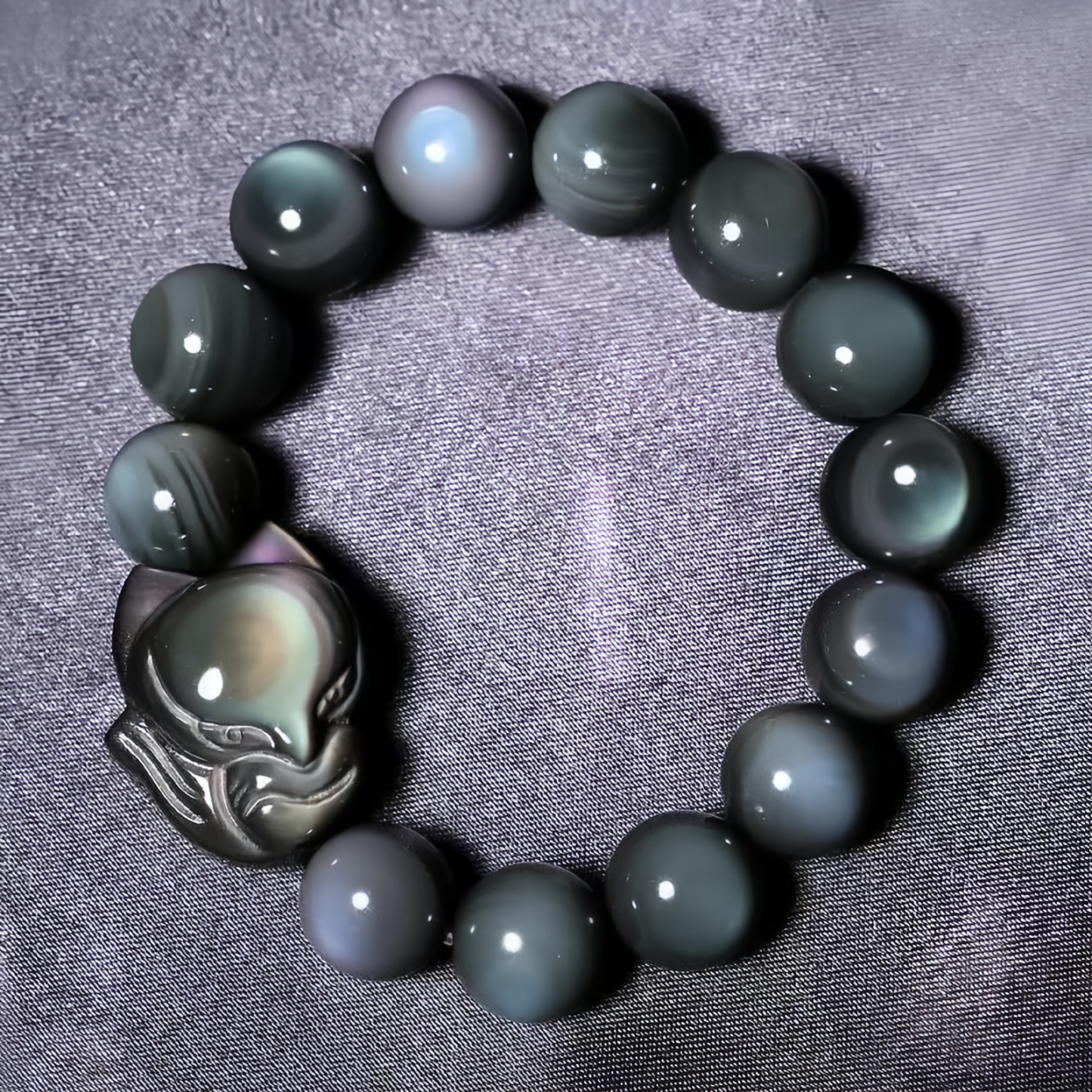 Rainbow Obsidian Fox Healing Positive Bracelet