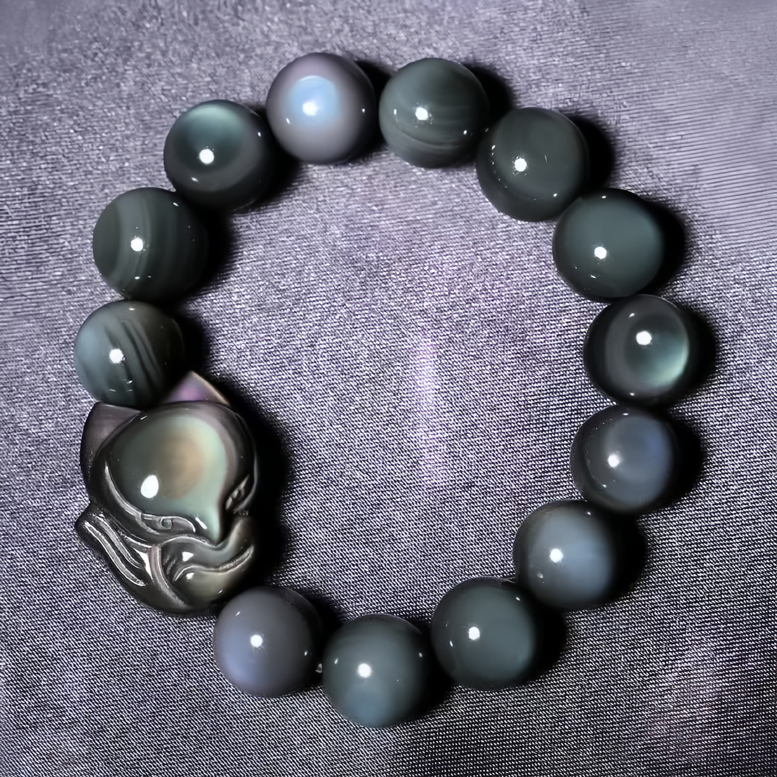 Rainbow Obsidian Fox Healing Positive Bracelet