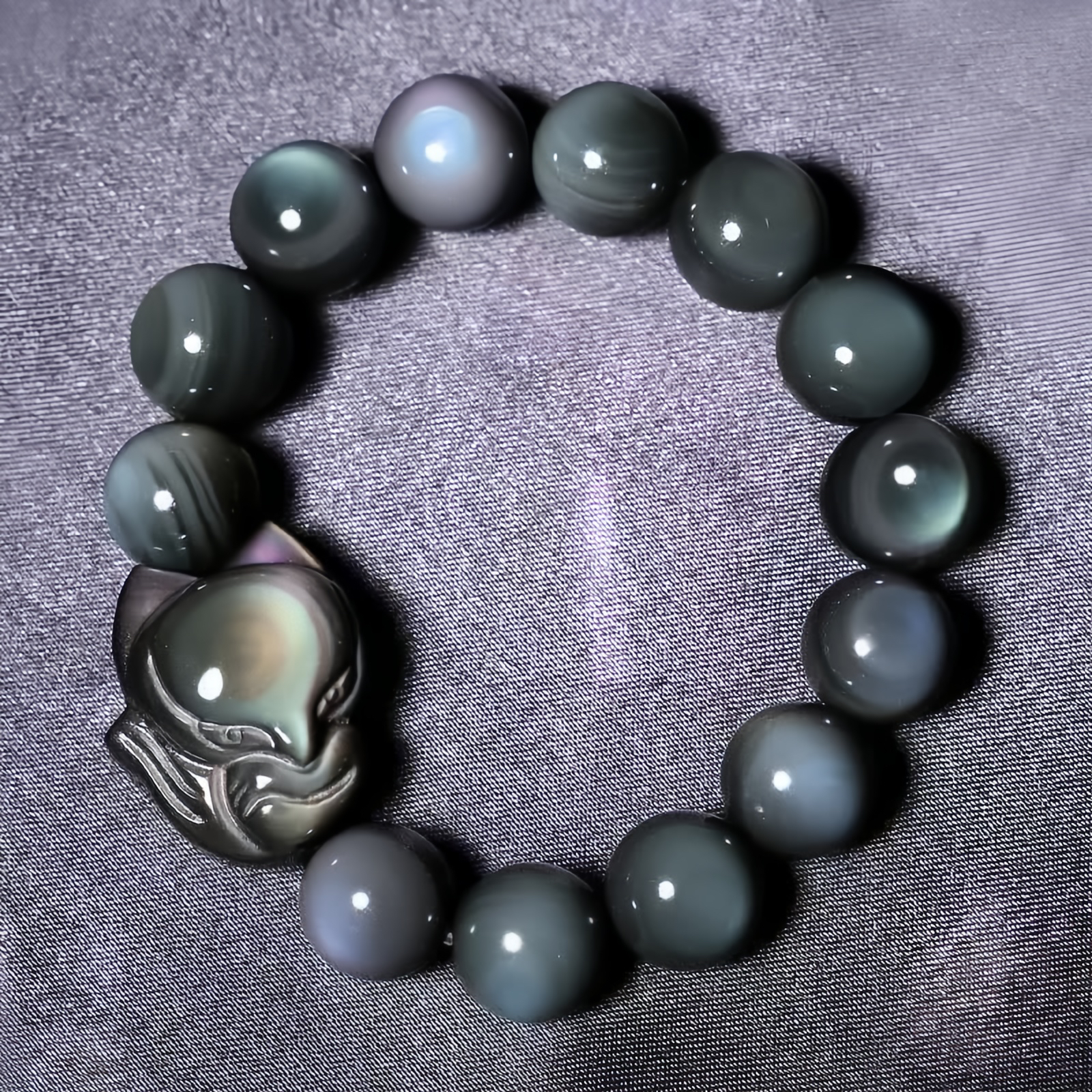 Rainbow Obsidian Fox Healing Positive Bracelet