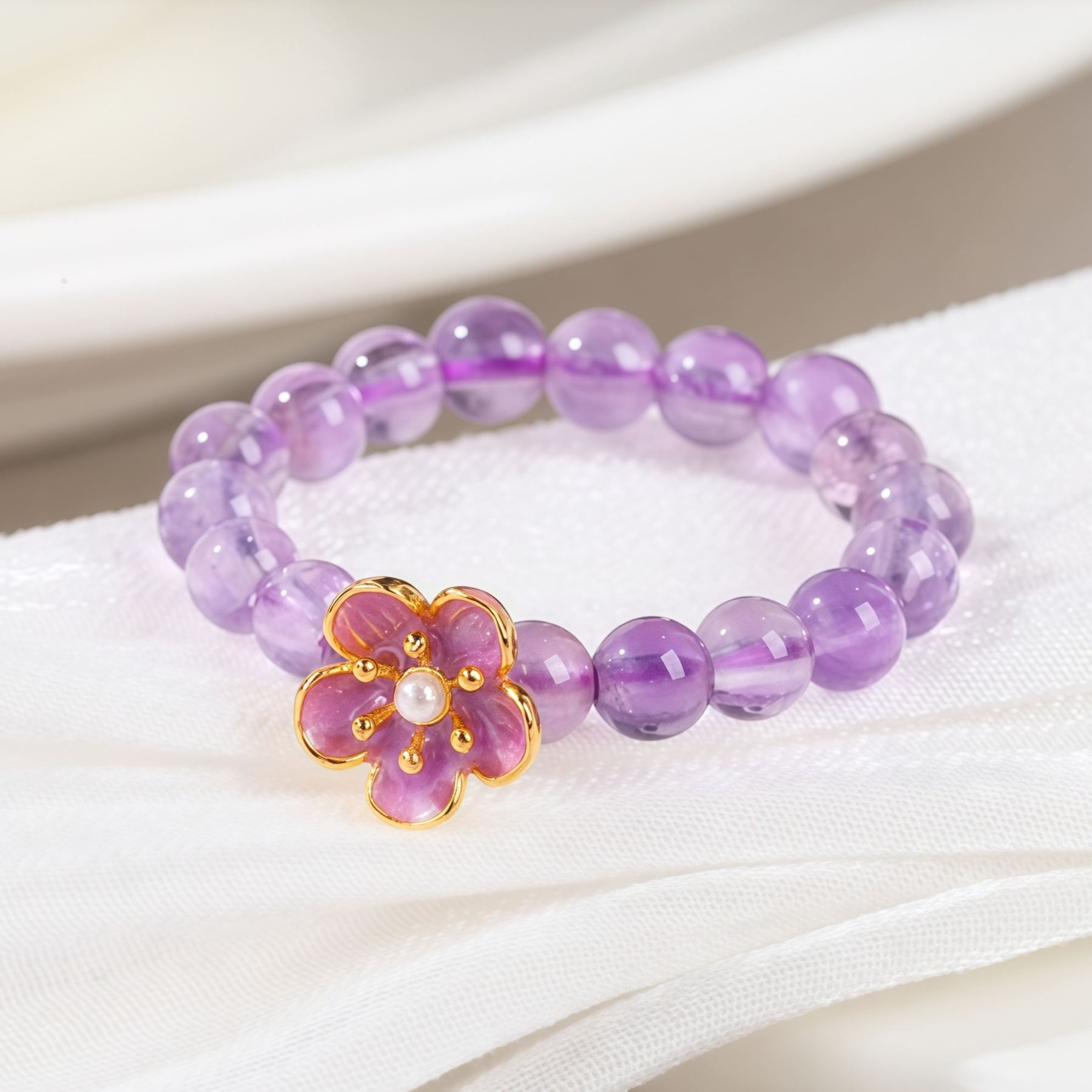 3mm Amethyst Peach Blossom Elastic String Ring- EclatDoré