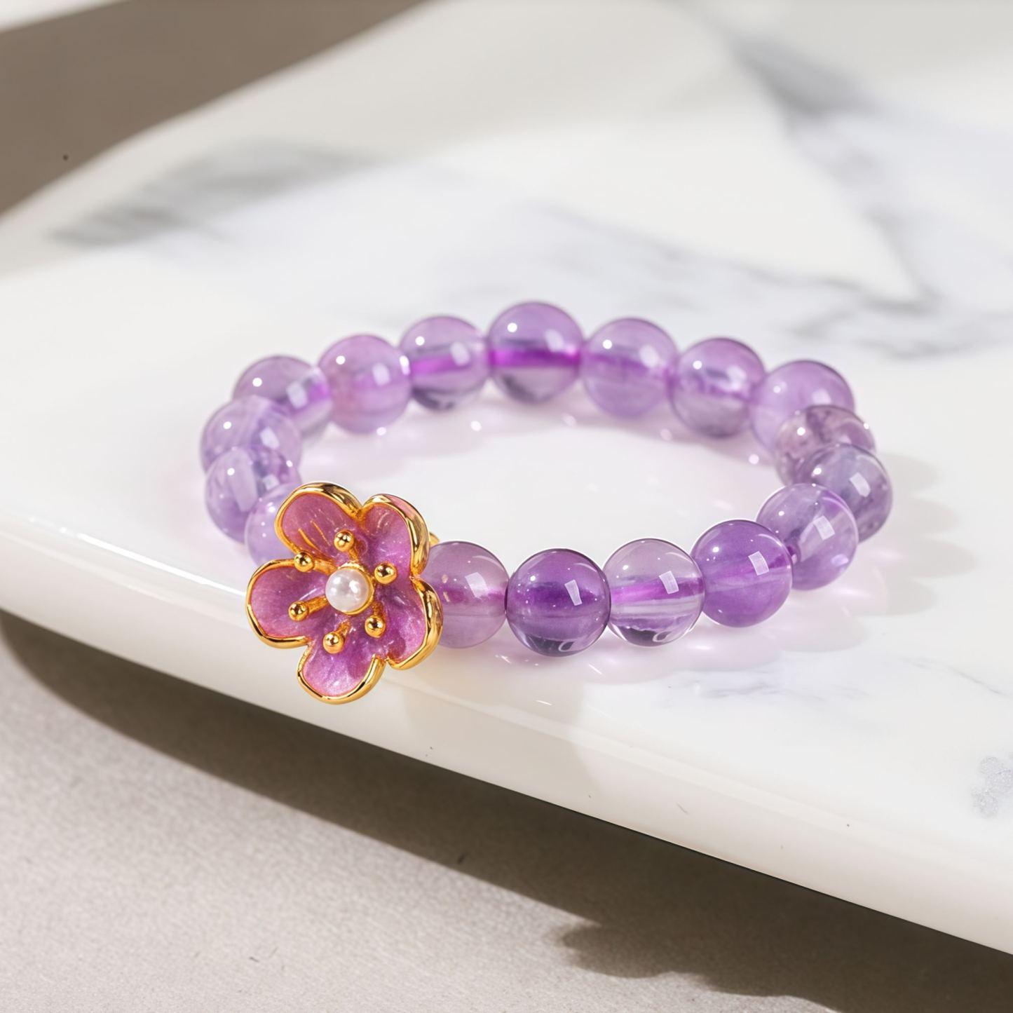 3mm Amethyst Peach Blossom Elastic String Ring- EclatDoré