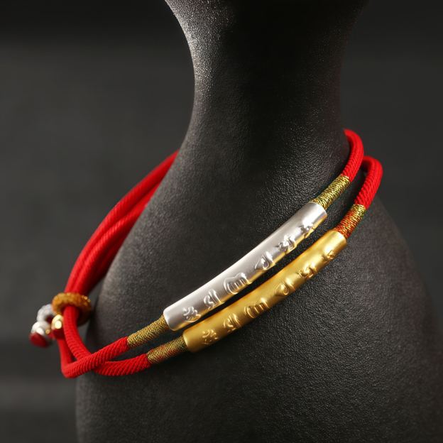 Tibetan Buddhist Handmade Mani Mantra Lucky Red String Bracelet- EclatDoré