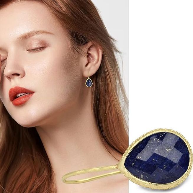 Tibetan Buddhist Natural Lapis Lazuli Teardrop Earrings | Energy Regulating Jewelry- EclatDoré