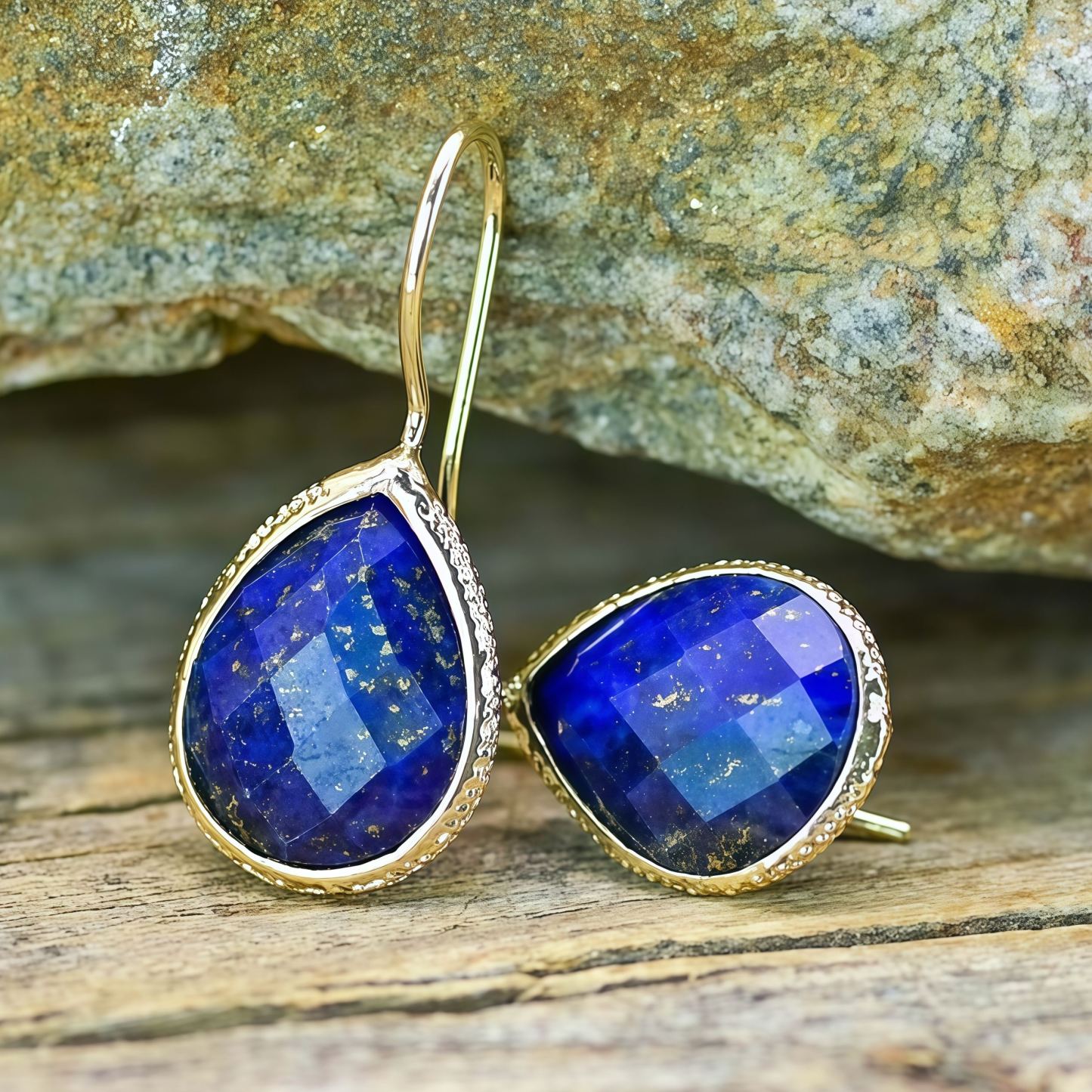 Tibetan Buddhist Natural Lapis Lazuli Teardrop Earrings | Energy Regulating Jewelry- EclatDoré