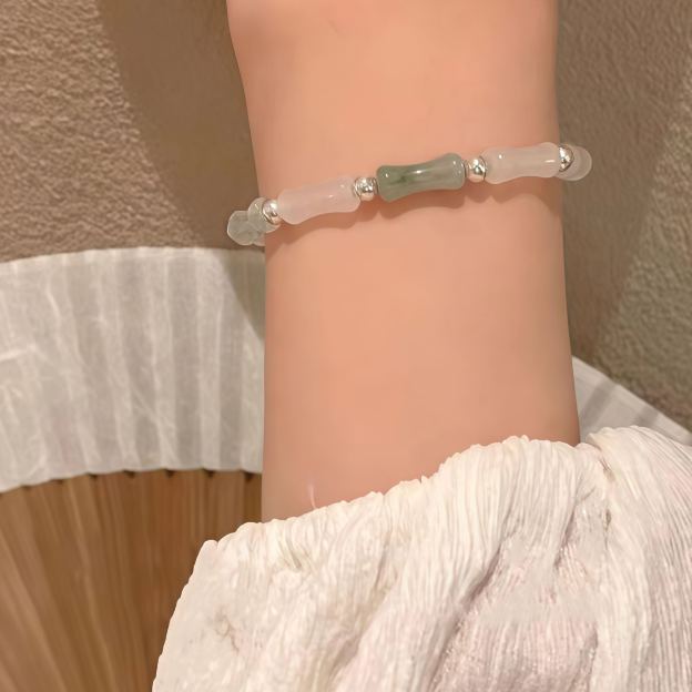 White Jade Bamboo Bell Meditation Bracelet- EclatDoré
