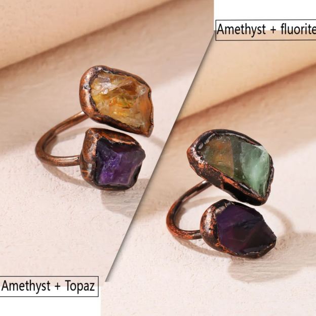 Natural Double-Terminated Crystal Healing Ring | Tibetan Buddhist Meditation Jewelry- EclatDoré