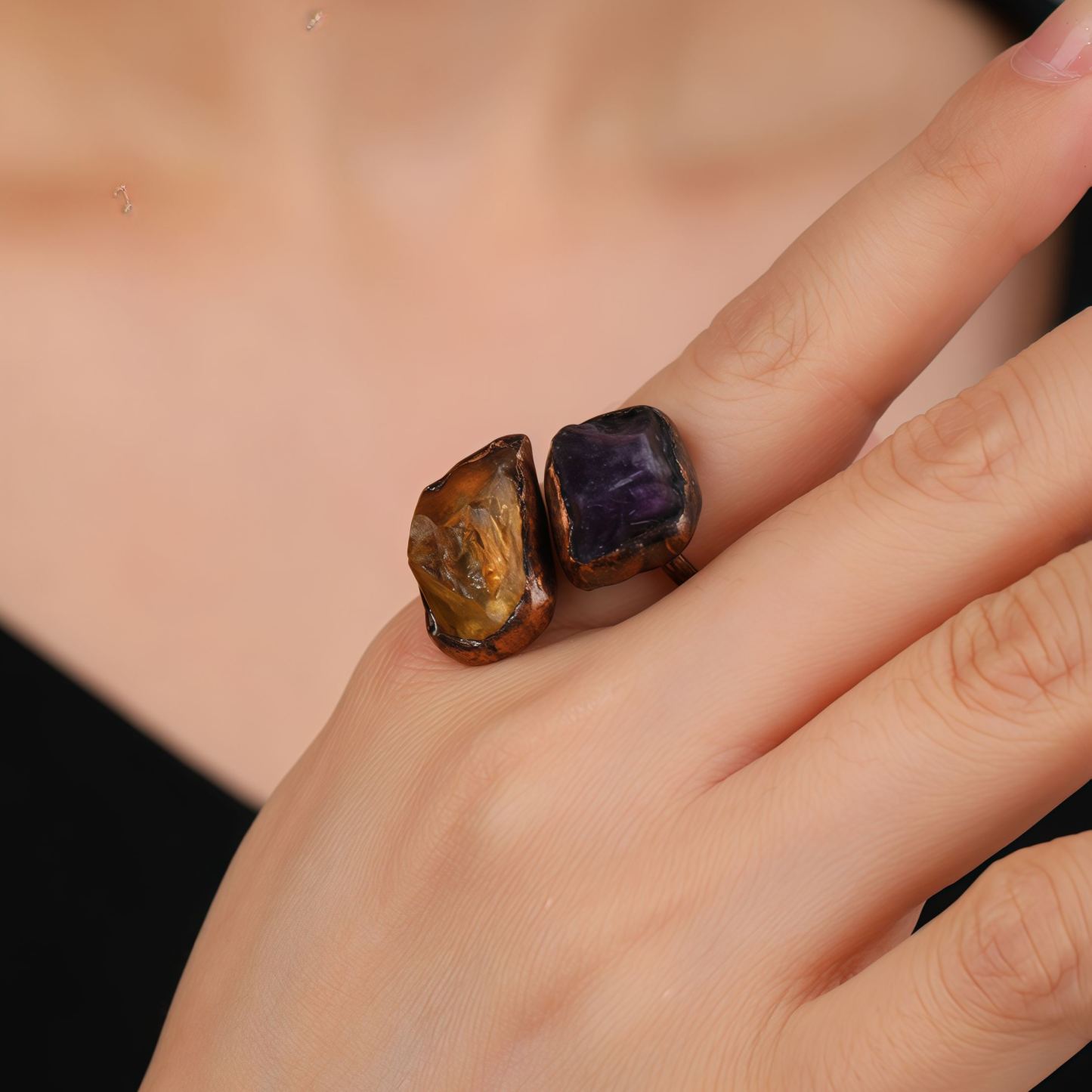 Natural Double-Terminated Crystal Healing Ring | Tibetan Buddhist Meditation Jewelry- EclatDoré