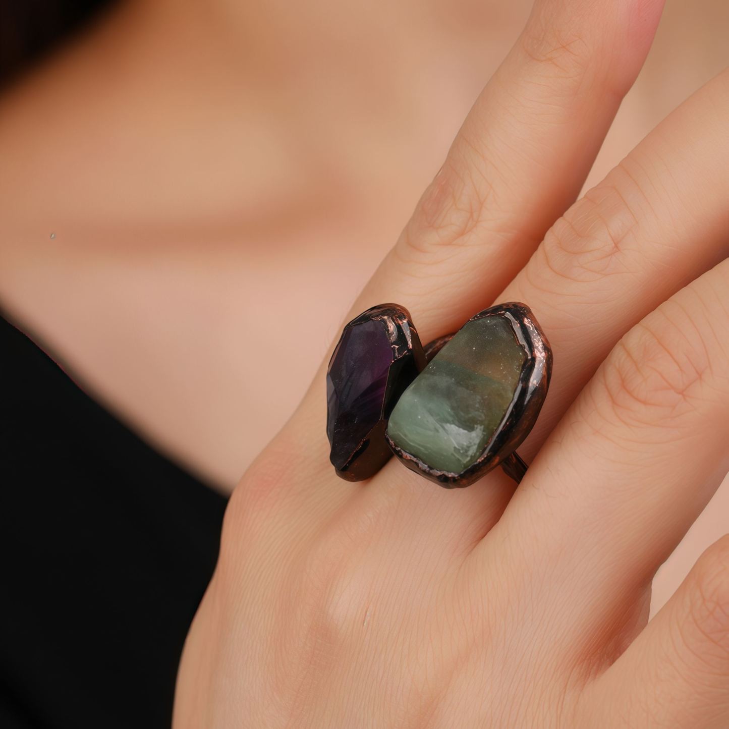 Natural Double-Terminated Crystal Healing Ring | Tibetan Buddhist Meditation Jewelry- EclatDoré
