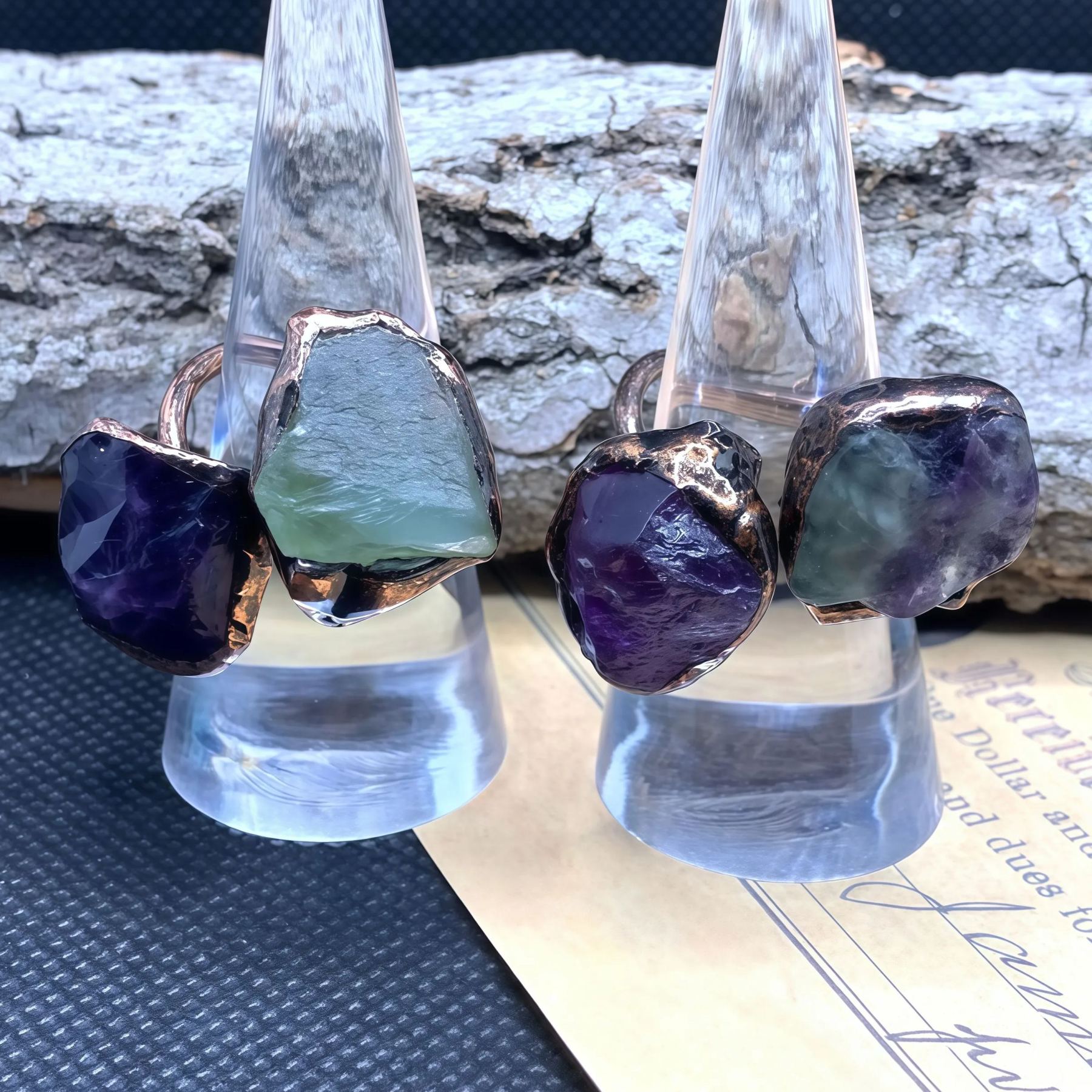 Natural Double-Terminated Crystal Healing Ring | Tibetan Buddhist Meditation Jewelry- EclatDoré