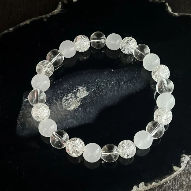 Natural White Cat's Eye Bracelet - Tibetan Buddhist Healing Energy Stone for Spiritual Cleansing- EclatDoré
