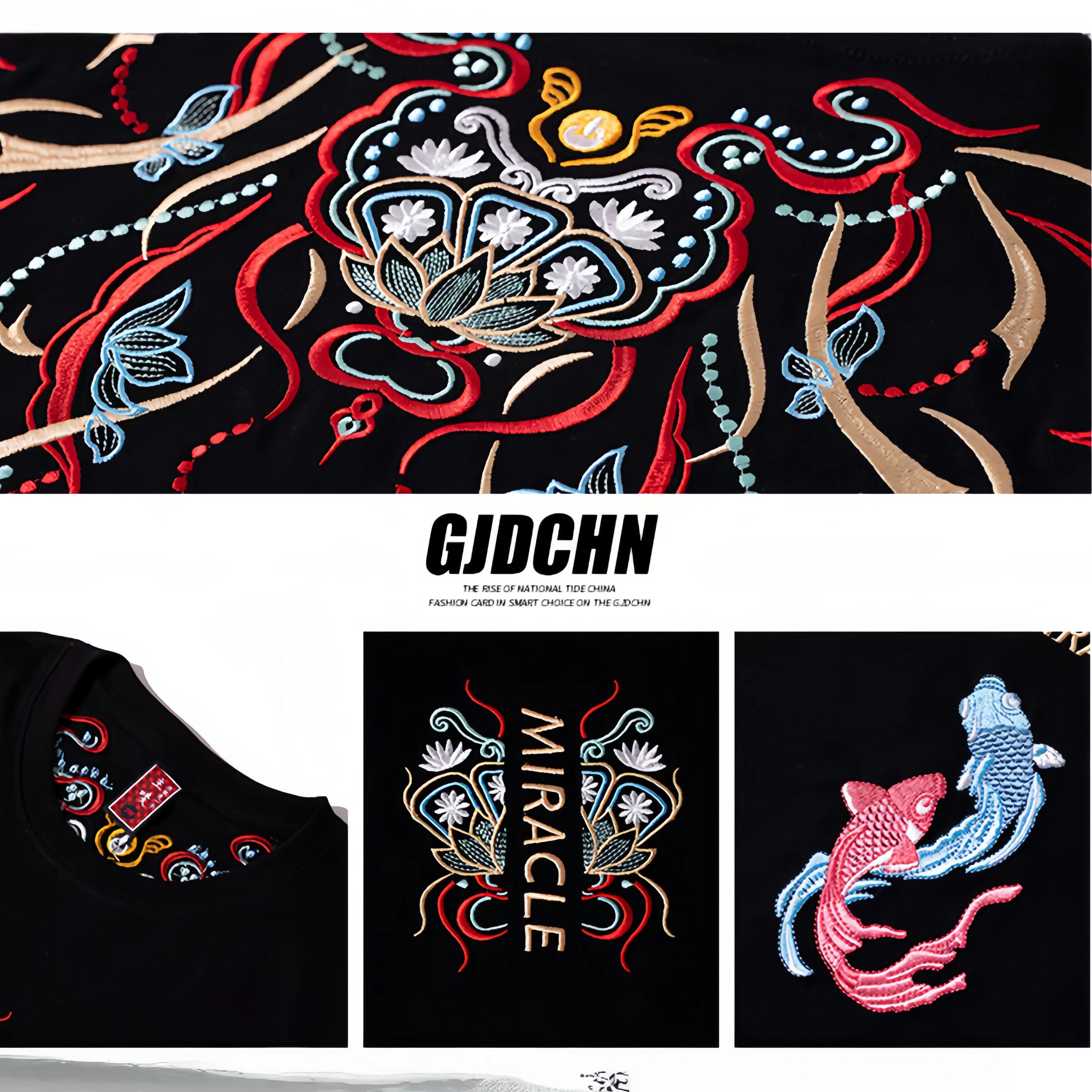 Koi Embroidered Men's T-Shirt | Cotton Hip-Hop Street Loose Large Size T-Shirt