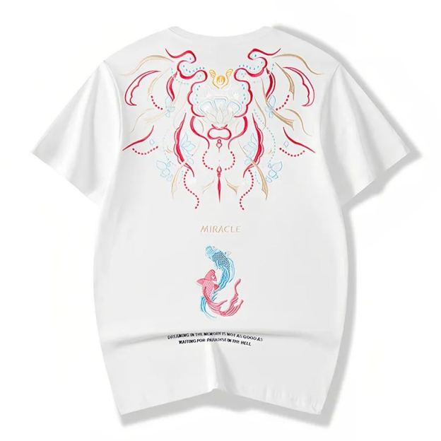 Koi Embroidered Men's T-Shirt | Cotton Hip-Hop Street Loose Large Size T-Shirt